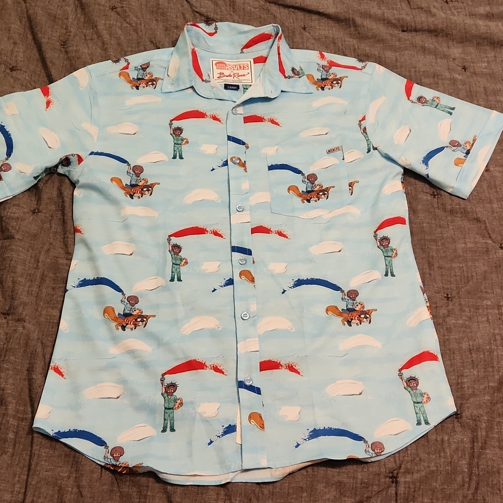 Rsvults mens short sleeve button down Bob Ross mens shirt
